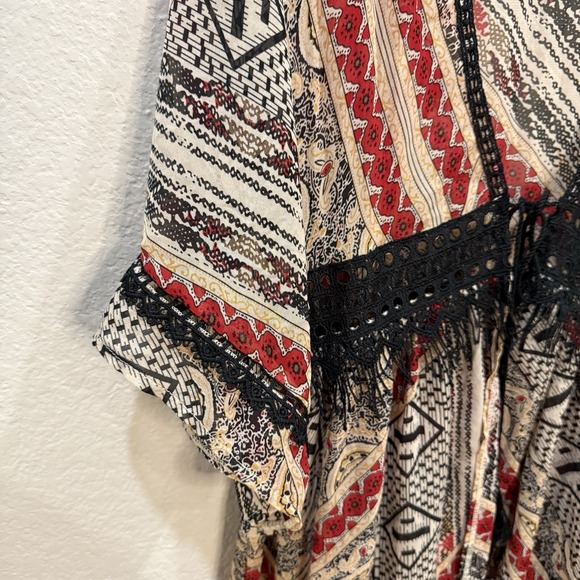 PAPARAZZI Womens Sz‎ M Indie Boho Open Front Tie Duster Flowy Western Festival - Picture 5 of 7